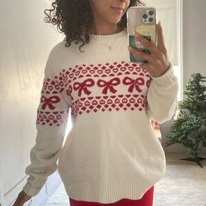 Comfy Cloud Red Bow Graphic Crew Neck Sweater